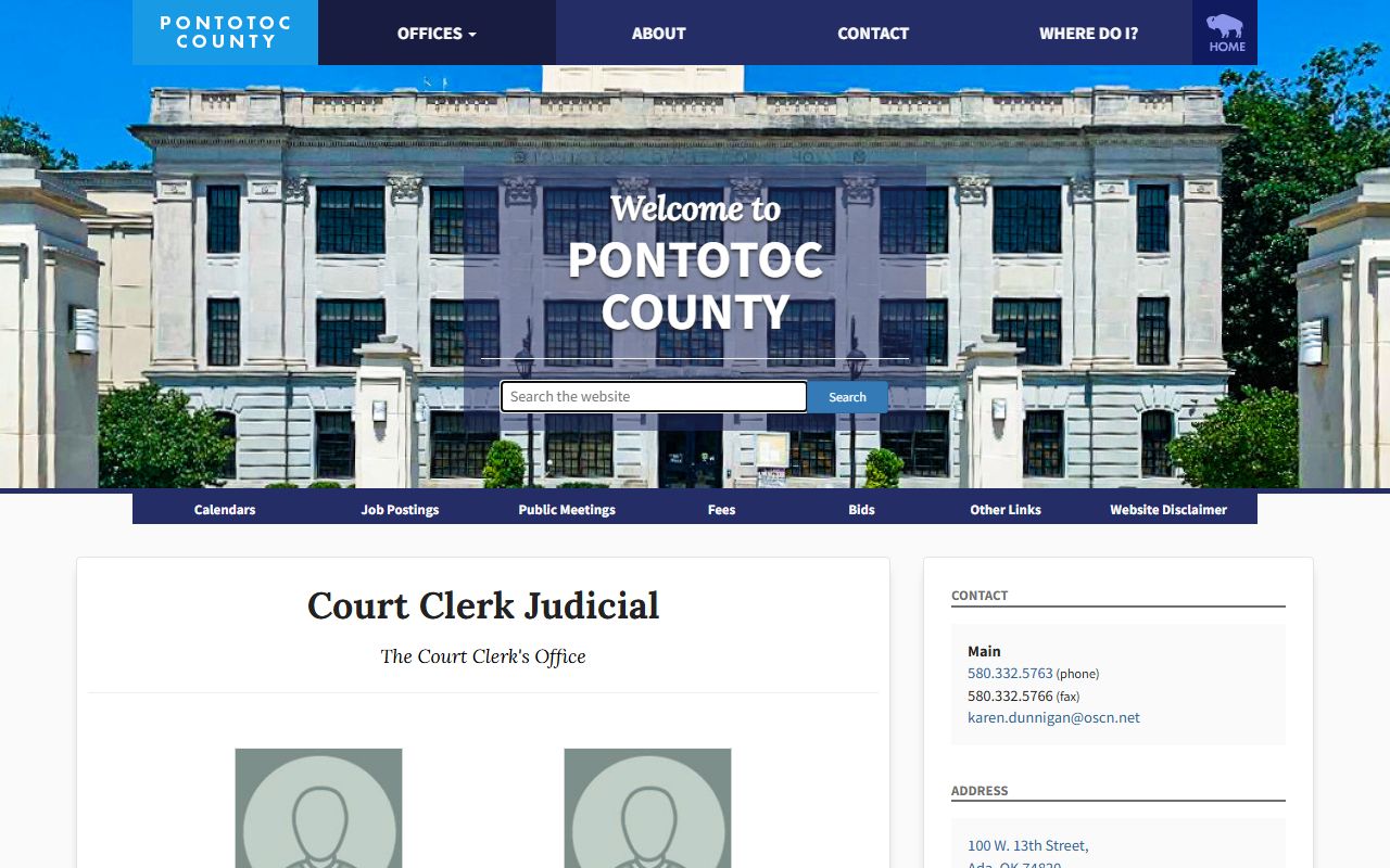 Pontotoc County Court Clerk page for court records after arrest