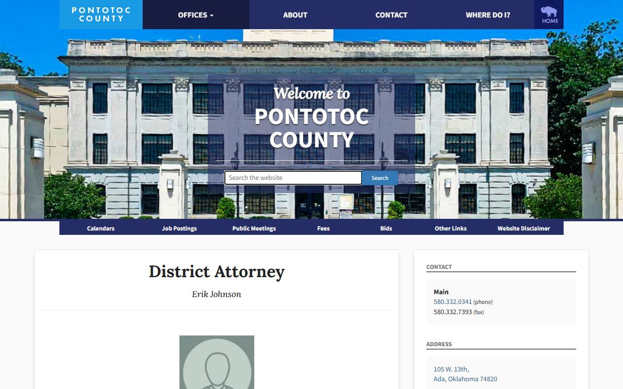 Pontotoc County District Attorney page for court records after a jail arrest